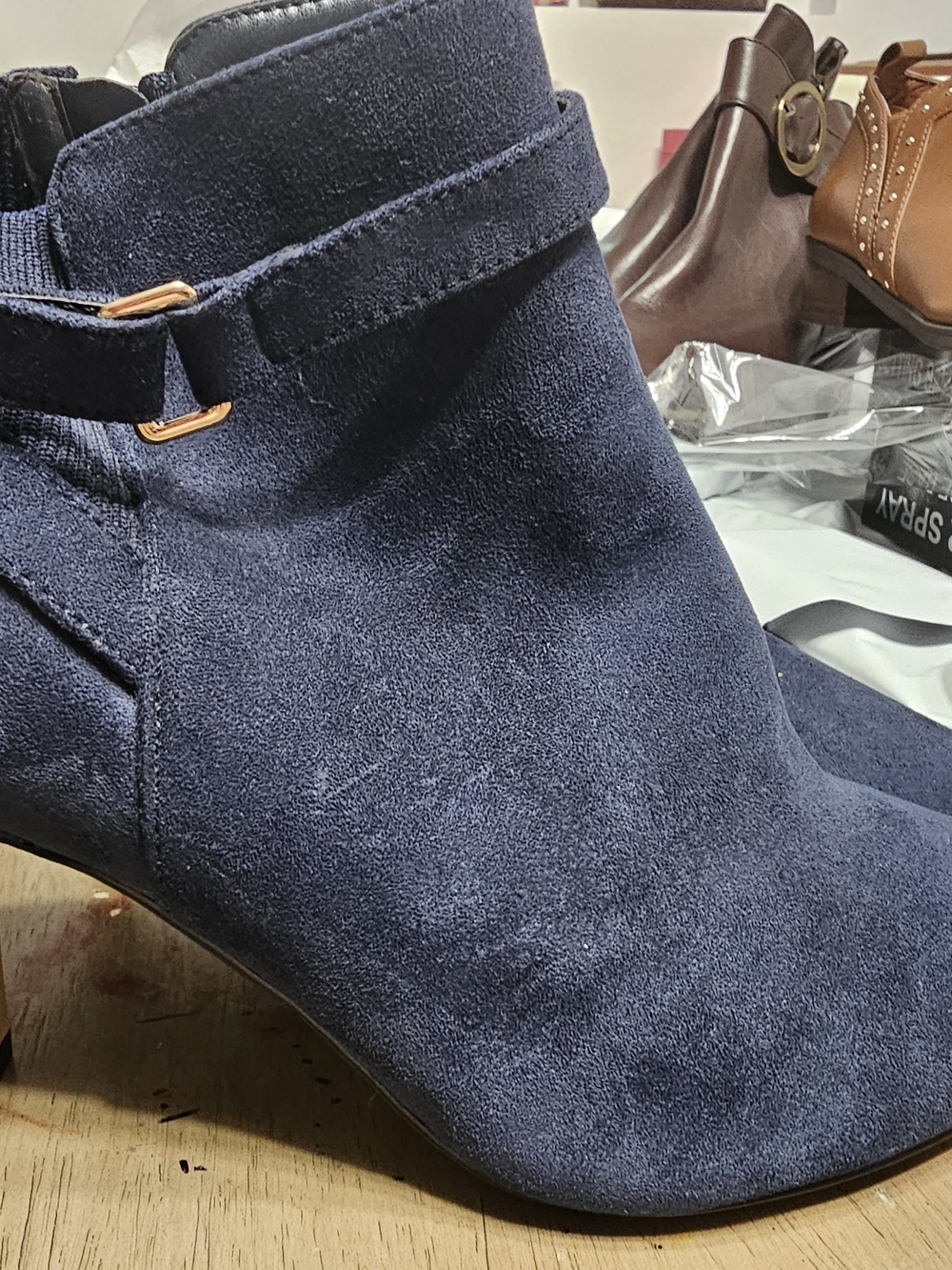 Bella Vita Navy Suede Ankle Booties with Side Strap